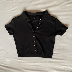 Brandy Melville Black Button Town Cropped Shirt
